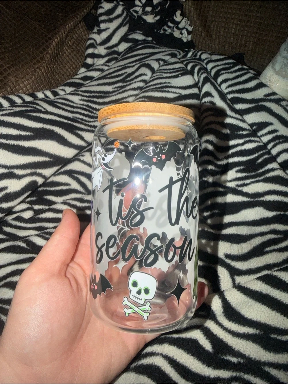 Halloween Patchwork Ghost Glass Jar with Cork Lid - Multicolor